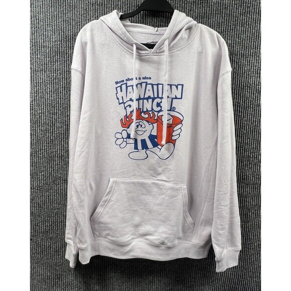 HAWAIIAN PUNCH Hoodie Mens Large White Graphic Front Drawstring Sweatshirt NWT - Picture 1 of 9